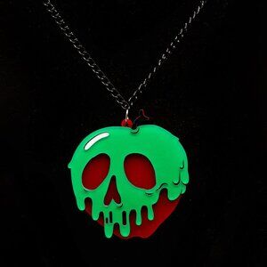 Handmade Disney Snow White Poison Apple Skull Black Chain Necklace (Large), New
